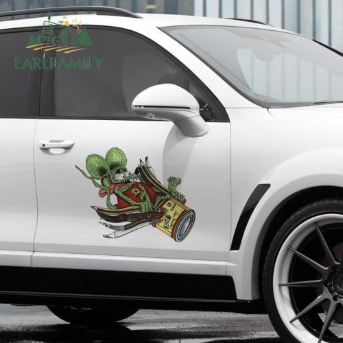 EARLFAMILY 43cm x 34cm Auto Car Stickers for Rat Fink Funny Waterproof Decals RV VAN JDM Door Hood Decor Anime Car Accessories