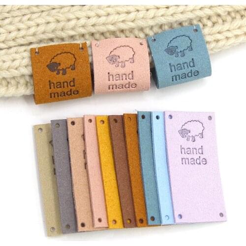 20Pcs Handmade Label Sheep Pattern PU&Fiber Leather Labels Hand Made Tags For Clothes Gift Bags Hats Garment Accessories 2.5*5CM