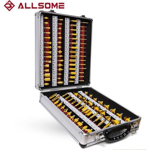 ALLSOME 100Pcs/Set 1/4 Inch Shank Tungsten Carbide Router Bit Woodworking Milling Cutter HT1192