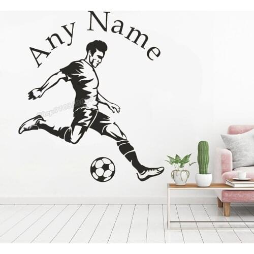 Personalised Football Player Wall Sticker Any Name Boys Custom Name Wall Decal for Home Bedroom Decor Use Vinyl Art Mural C532