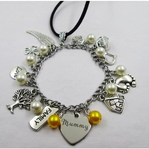 Mummy family theme home love leather stainless steel chain rearview mirror christmas tree decoration Bag ornaments