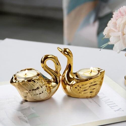 Beautiful Golden Little Swan Candle Holder Mini Ceramic Romantic Candle Holder Desktop Decoration Home Decoration Accessories