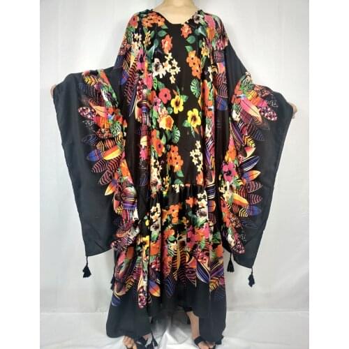 Kuwait Bohemian Blogger Recommend Muslim Full Length Kaftan Dresses Oversized Middle East Floral Abaya BouBou Caftan Clothes