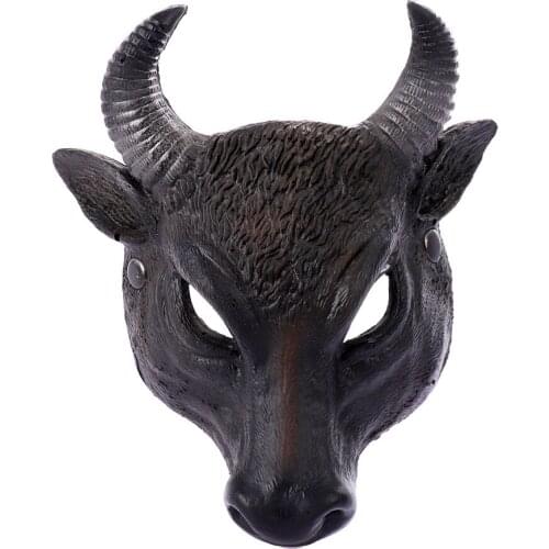 Halloween Masks Cosplay PU Black Bull Half Face Mask Horror Head Upper Animals Cosplay Mask Halloween Party Masque Accessories