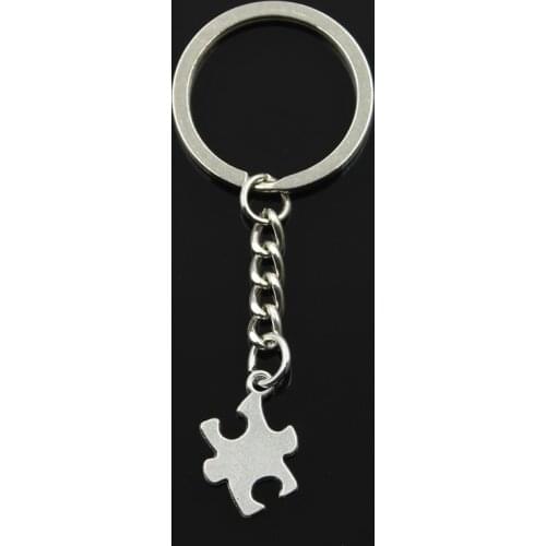 Fashion 30mm Key Ring Metal Key Chain Keychain Jewelry Antique Bronze Silver Color Jigsaw Puzzle Piece Autism 20x14mm Pendant