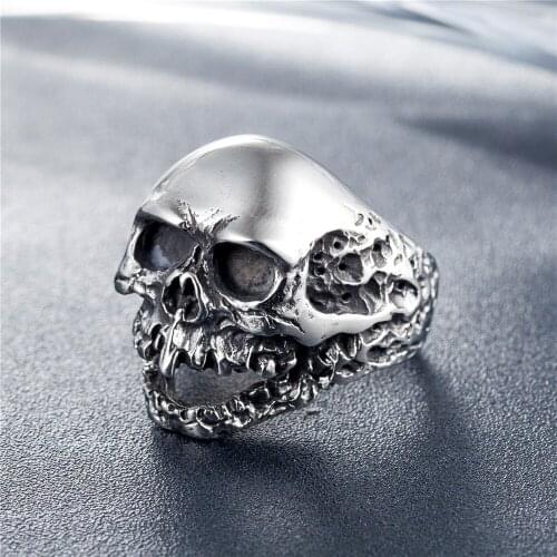 Stainless steel Titanium Steel Big Punk Biker Skull Ring For Man Unique Punk Men Cool Jewelry Steampunk Jewelry Motorcycle Ring