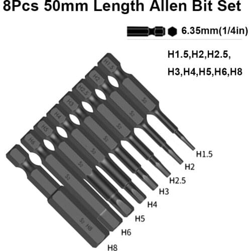 Black Metric Hex Bit Set S2 Steel Hex Head Allen Wrench Drill Bit Set Security Magnetic Hex Key Screwdriver Bits 50mm/75mm Long
