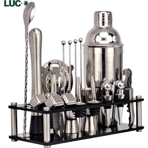 Cocktail Shakers Set 21-Piece Stainless Steel Bartender Kit with Acrylic Stand Recipes Booklet Martini Makers