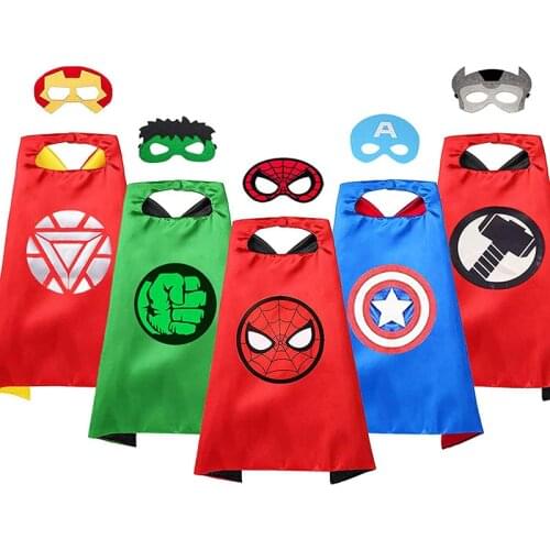Superhero Capes and for Kids Halloween Cosplay Spiderman Hulk Captain America Double Side Capes Superhero Toy Kids