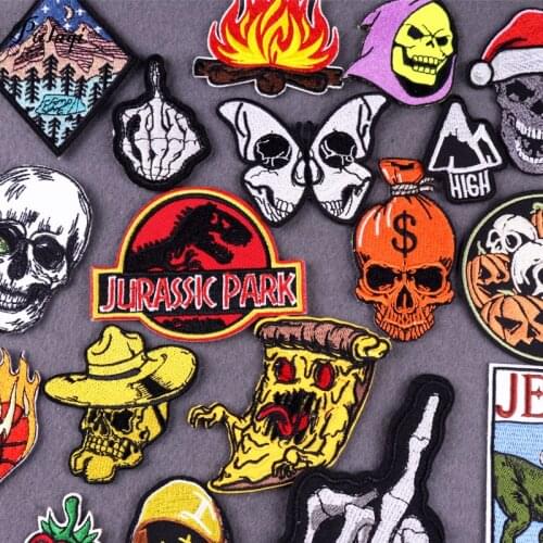 Dinosaur Embroidery Patches On Clothes Iron on Patch For Clothing Punk Skull Stripe Applique Patch Clothing Stickers Badges DIY