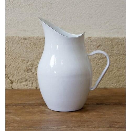 Tabletop stand antique white enamel jug flower vase