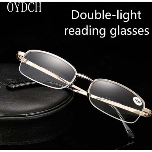 New high-grade metal reading glasses far and near dual-purpose multifunctional double-light reading glasses