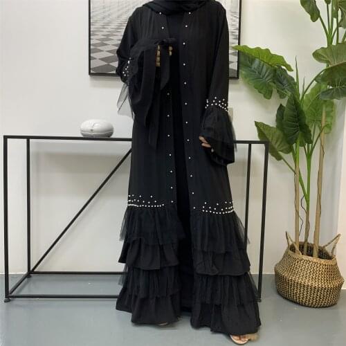 Great Quality Big Swing Beading Muslim Robes Dress Muslim Cardigan Abaya Peignoir Islamic Abaya Prayer Service Clothing F2657