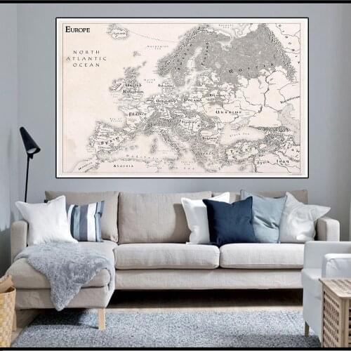 Simple Retro Europe Map Non-woven Canvas Painting 150x100cm Wall Art Poster for Office Home Wall Decoration School Supplies