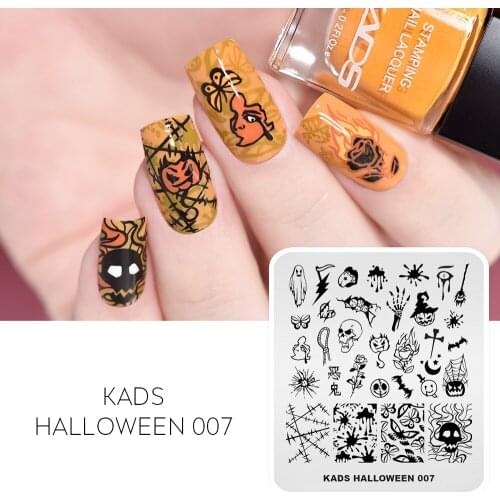 Rectangle Stamping Plate Pumpkin Skeleton Ghost Blood Pattern Manicure Halloween Nail Art Stamping Template Stencil Tools