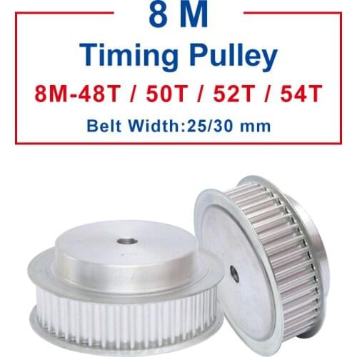 Belt Pulley 8M-48T/50T/52T/54T Slot Width 27/32mm pulley wheel rough hole 14 mm Aluminum Material For Width 25/30mm Timing Belt