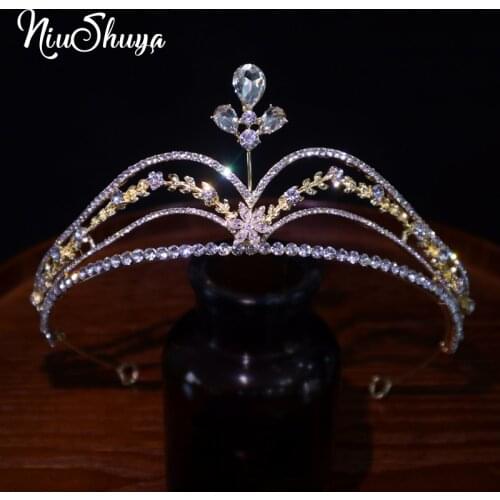 NiuShuya Luxury Crystal Leaf Wedding Crown Hair Jewelry Bridal Headpiece Princess Rhinestone Diadem Tiaras Headband