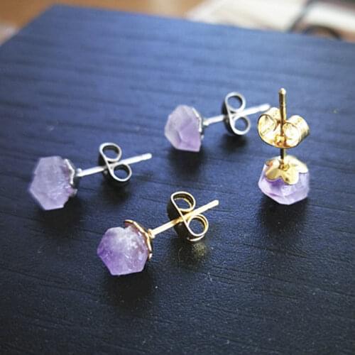 Natural Amethyst Rough Stone Earrings Simple and Fashionable Womens Earrings Earrings Crystal Flower Jewelry High-end Luxury