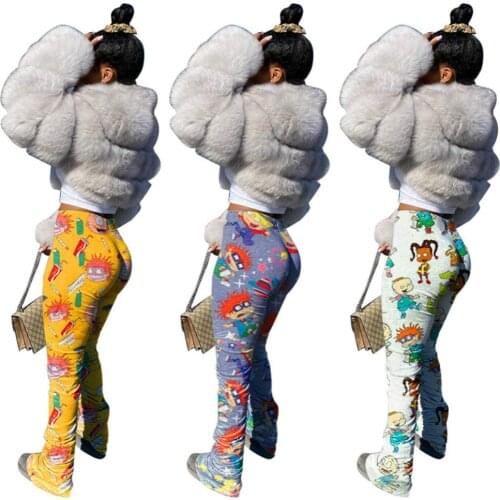 Stacked Sweatpants Women Printed Clothes Streetwear Joggers High Waist Trousers Ladies Stacked Leggings Female Ruched Leggings