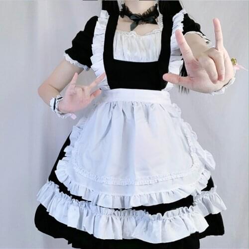Black Cute Lolita Maid Dress Costumes Cosplay Suit for Girls Woman Waitress Maid Party Stage Costumes