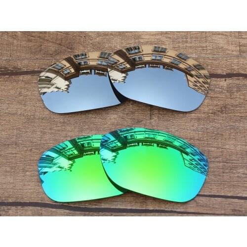 Vonxyz 2 Pairs Chrome Mirror & Jade Mirror Polarized Replacement Lenses for-Oakley Pit Bull Frame