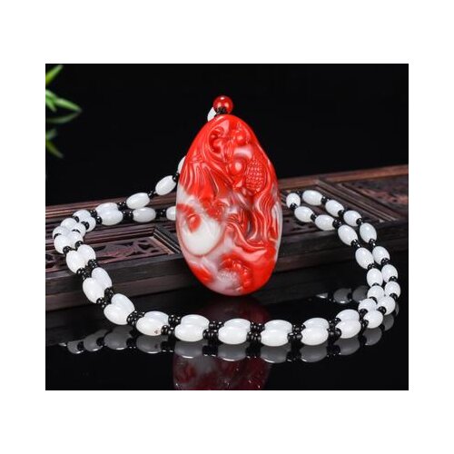 Zheru jewelry natural chicken blood jade two-tone double fish pendant necklace exquisite jewelry best gift