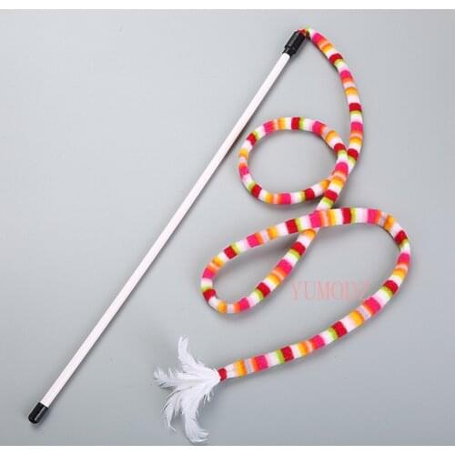 Funny Cat Toy Fishing Rod Kitten Cat Pet Toy Stick Teaser Rainbow Streamer Interactive Cat Play Wand With Feather Toys For Cats