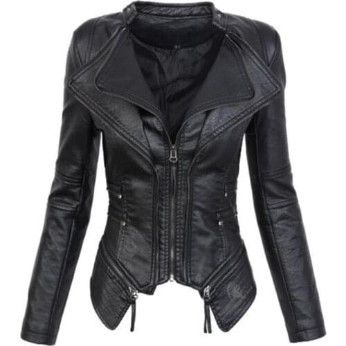 Motorcy 2019 Coat HOT Women Winter Autumn Black Fashion Motorcycle Jacket Outerwear faux leather PU Jacket Gothic faux leather c