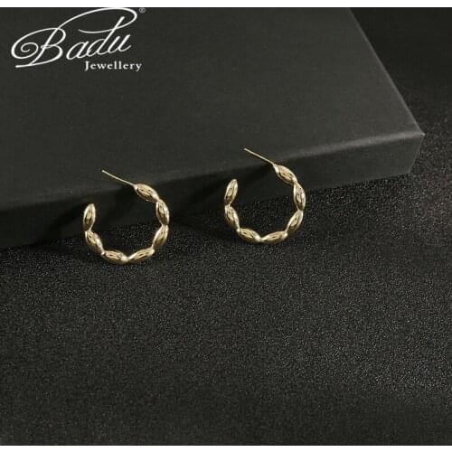 Badu Earrings 2021 Trend Fashion Interweave Twisted Metal Circle Geometric Round Hoop Earrings For Women Accessories Retro Party