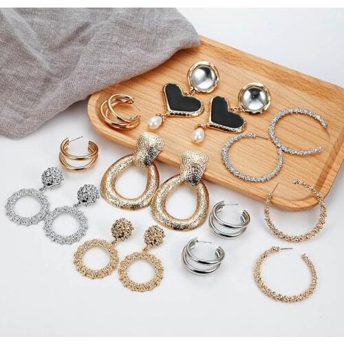 New Punk Heavy Metal Dangle Indian Gold Silver Drop Earring Geometric Statement Earrings For Women African Dubai Jewelry 2019