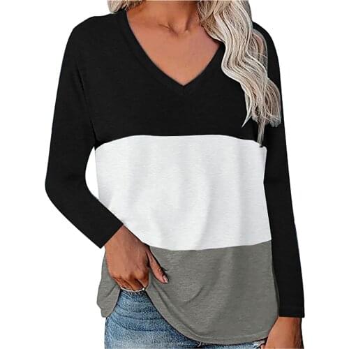 Womens Tops And Blouses Womens Fashion Casual V-neck Splicing Printed Long-sleeved Blouse Tops Blusas Mujer De Moda 2021