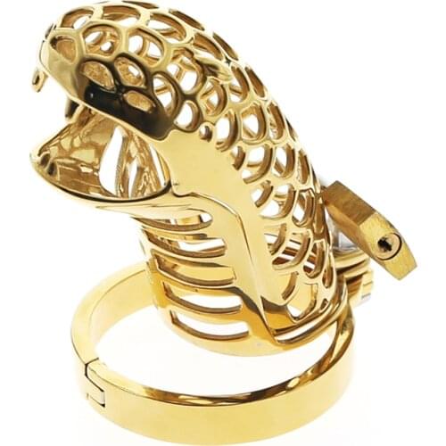 Gold snake Chastity Device Steel Chastity Spikes Metal Cock Cage Chastity Belt Lock Cock Ring CBT Devices BDSM toys C053G