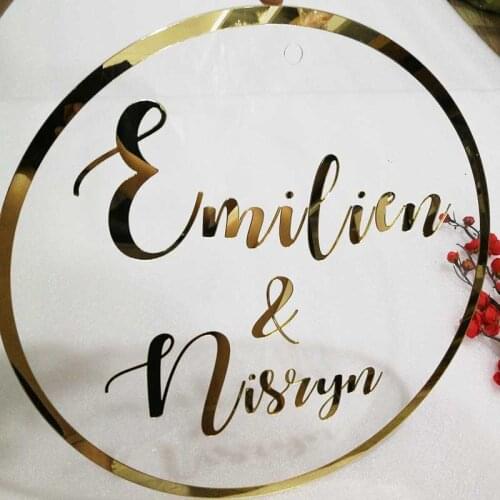 Custom Gold Mirror Wedding Sign Hoop Style Circle With Name Wall Sign Personalized Mr&Mrs Wedding Photo Props Backdrop Decors
