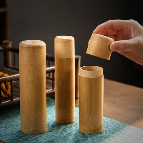 1Pc Eco-friendly Jar Portable Tea Canister Lid Handmade Natural Container Round Bamboo Storage Box Holder Tea Art Supplies