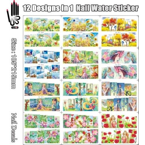 12 Sheets/Lot Nail Decal YB1009-1020 Full Cover Green Fairytale Nail Art Water Wrap Sticker For Nail Decoration(12 DESIGNS IN 1)