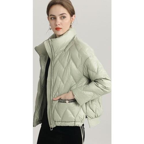 2021 Winter New Women Light White Duck Down Coats Female Casual Solid Puffer Jackets Batwing Sleeve Loose Stand Collar Outerwear