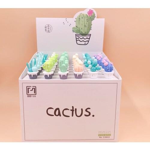 36pcs/pack 0.5mm creative lovely cute cartoon plant cactus silicone black ink gel pen office promotion gift water pen sign pen