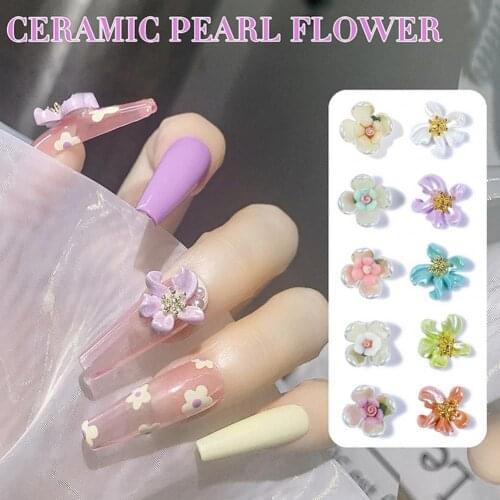 5Pcs/Set Five-Petal Nail Ceramic Flower 3D Effect DIY Color Fresh Phototherapy Cute DIY Manicure Flower for Female
