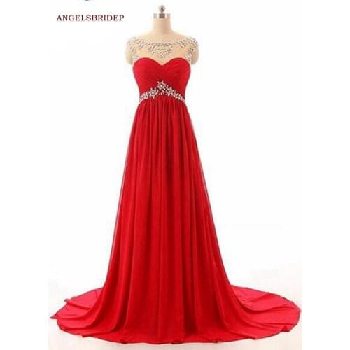 ANGELSBRIDEP Sheer Neck Long Evening Party Gowns A-Line Vestidos de festa Floor-Length Special Occasion Abendkleider Prom Gowns