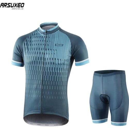 ARSUXEO Men Cycling Jersey Sets Short Sleeves MTB Sets Bike Uniform Bicycle Shirt padded Shorts Quick Dry Cycling Clothing Z10