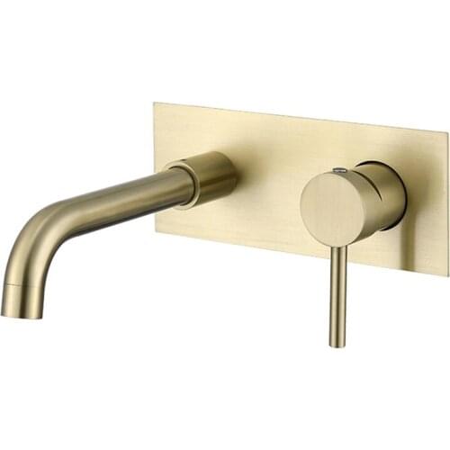 Lead Free Brushed Gold Bathroom Basin Faucet Wall Mounted Hot Cold Mixer Tap With Embedded Box Wall-Mounted Concealed Faucet