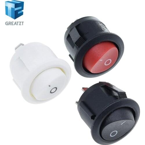 GREATZT 10Pcs Red Black White 20MM ON/OFF Round Rocker Toggle Switch 6A/250VAC 10A 125VAC Plastic Push Button Switch KCD1-105