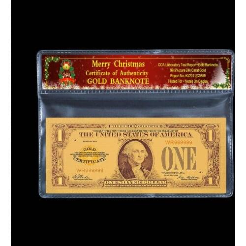 Collection commemorative coin 1928 US 1 dollar banknote 24k gold gilded Christmas plastic frame paper gift 2 pieces / batch
