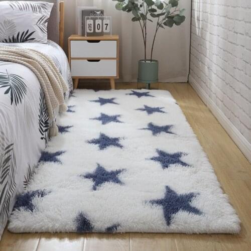 Stars Decor White Area Rug Shaggy Long Hair Corridor Rug Bay Window Bedside Rug Nordic Style Kids Play Large Living Room Carpet