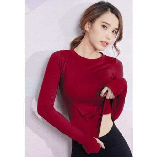 Yoga Crop Top Sports Female Spring Summer Red Long Sleeve Running Training Clothes Mujer Camisetas