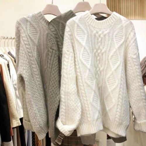 South Korea Dongdaemun autumn and winter new thick pullover round neck Harajuku twist sweater womens lazy loose knit sweater