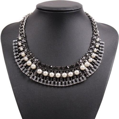 New Arrival Fashion Design Z Brand Chain Chunky Statement Crystal Pearl Pendant Necklace Choker for Women Collar Jewelry