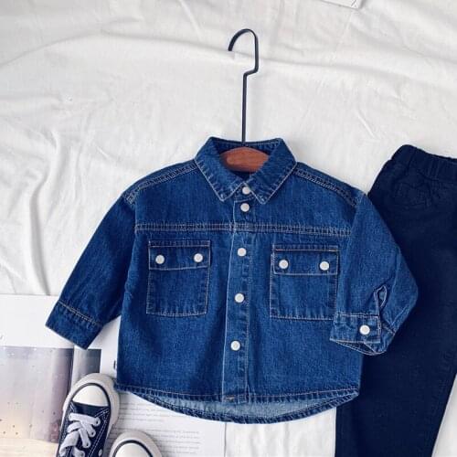 Autumn Kids Denim Shirt 2019 Fashion Boys Shirt Jacket Long Sleeve Cotton Girls Jeans Shirt Children Tops BC534