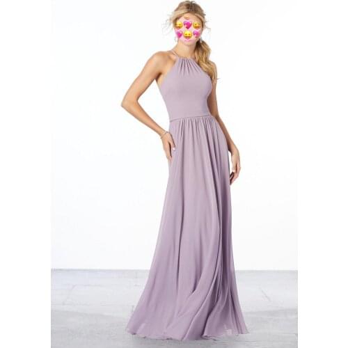 Halter Bridesmaid Dresses A-Line Lilac Chiffon Elegant Wedding Guest Dresses Vestidos Fiesta Boda 2020 Backless