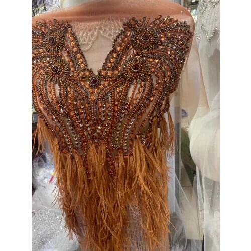 Fully Handmade Beaded Fringe necklace handmade lace tassle trim for wedding bridal Feather lace gown dress/party SGTM80